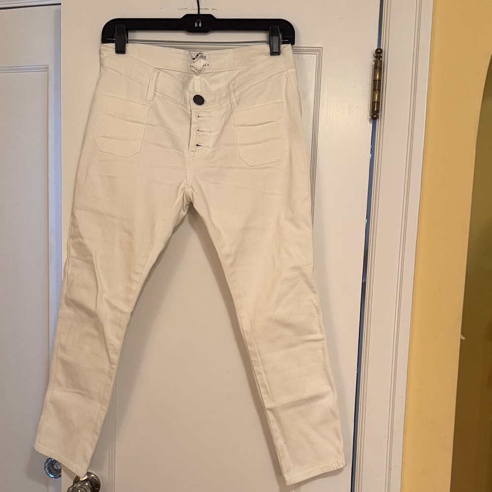 One Teaspoon Cream Crop Skinny Buttoned Pants